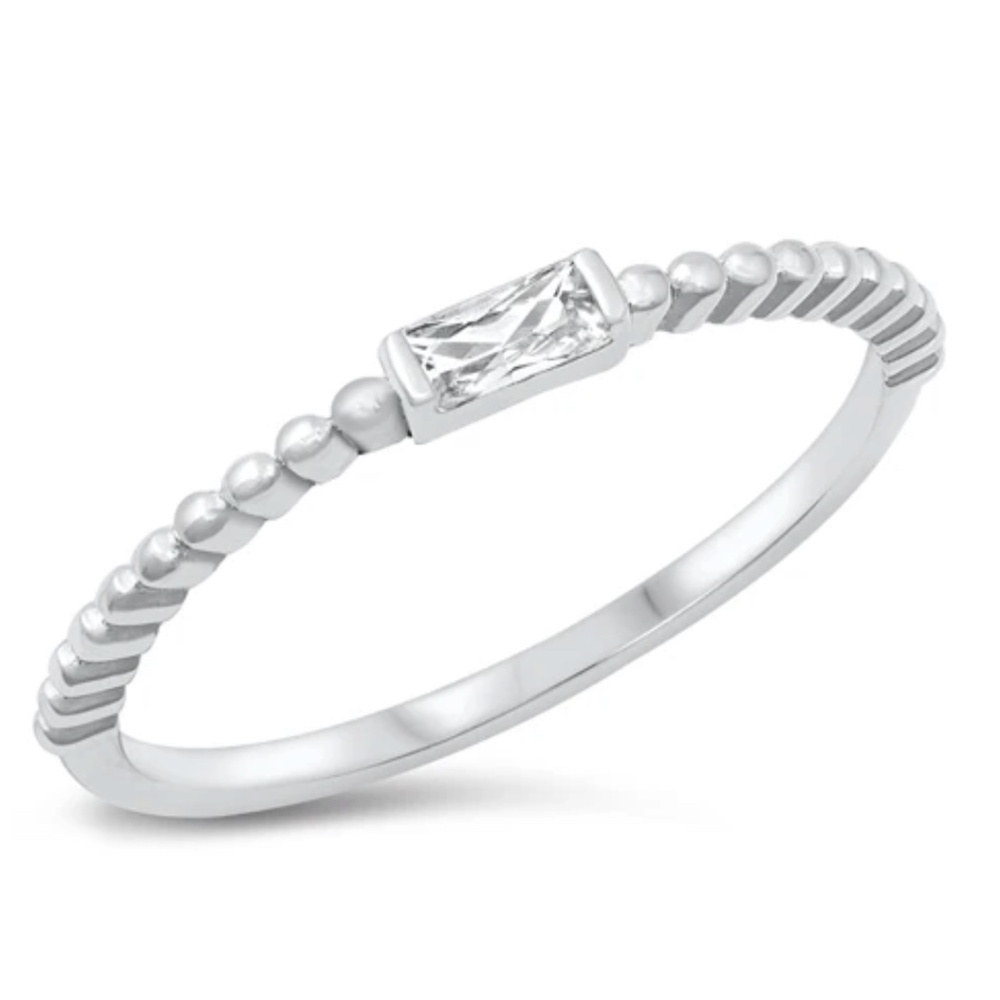 Dainty Sterling Silver CZ Baguette Ring – Size 8